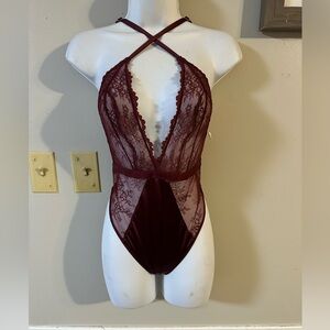 Auden Burgundy Lace Plunge Strappy Teddy